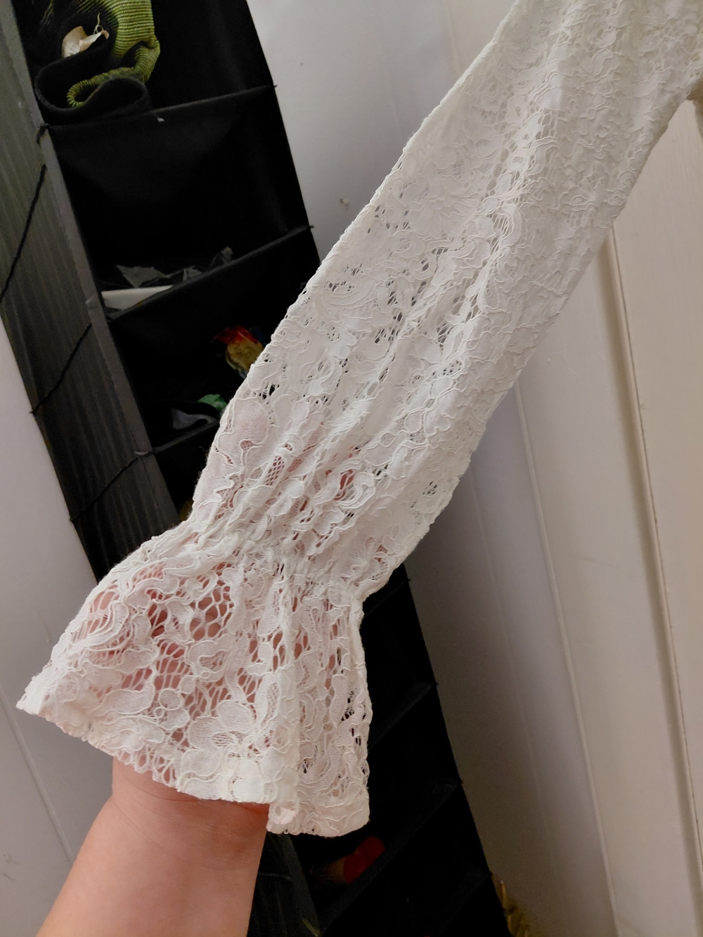 Wonderly White Floral Lace Ruffle Peplum Long Sleeve Top Blouse Large L - Picture 7 of 7